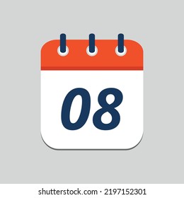 Simple vector illustration of orange calendar flat icon editable in eps 10, day 08.