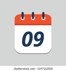 Simple vector illustration of orange calendar flat icon editable in eps 10, day 09.