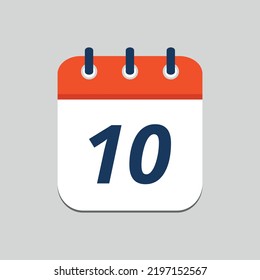 Simple ilustración vectorial del icono plano del calendario anaranjado editable en los pasos 10, día 10.