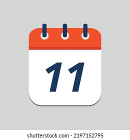 Simple vector illustration of orange calendar flat icon editable in eps 10, day 11.