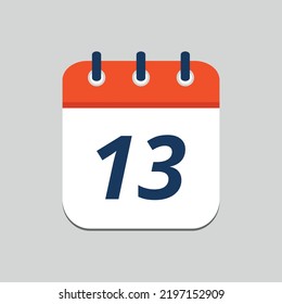 Simple vector illustration of orange calendar flat icon editable in eps 10, day 13.