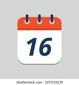 Simple ilustración vectorial del icono plano del calendario naranja editable en los pasos 10, día 16.