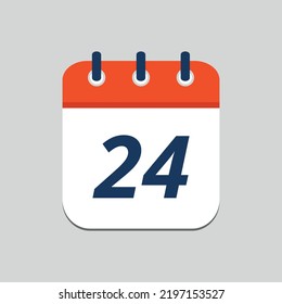 Simple vector illustration of orange calendar flat icon editable in eps 10, day 24.