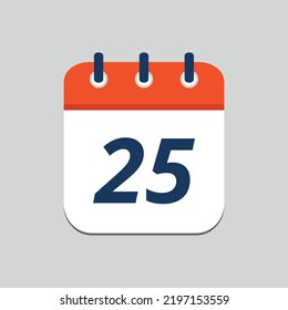 Simple ilustración vectorial del icono plano del calendario anaranjado editable en los pasos 10, día 25.
