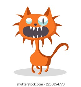 Simple vector illustration orange  monster cat with open mouth