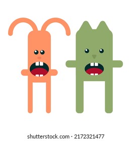 simple vector illustration orange rabbit and dog