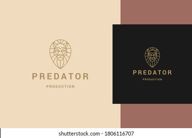 Einfache Vektorgrafik von Umrissemblem-Vorlage mit geometrischem Löwenkopf als von einem Predator entworfener Werbelinien-Stil