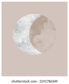 Simple Vector Illustration with Painting Style Old Moon Isolated on Light Beige Background. Creative Galaxy Print Ideal for Wall Art, Poster, Card, Kids Room Decoration. Abstract White Moon Print.