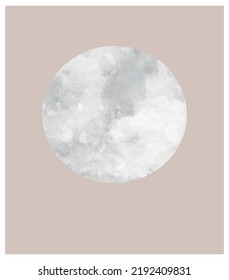 Simple Vector Illustration with Painting Style Full Moon Isolated on Light Beige Background. Creative Galaxy Print Ideal for Wall Art, Poster, Card, Kids Room Decoration. Abstract White Moon Print.