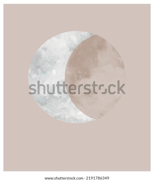 Simple Vector Illustration with Painting Style Old\
Moon Isolated on Light Beige Background. Creative Galaxy Print\
Ideal for Wall Art, Poster, Card, Kids Room Decoration. Abstract\
White Moon Print.