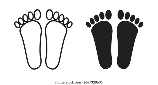 Ilustración vectorial simple de un par de huellas, una delineada y otra rellenada, aislada en blanco.