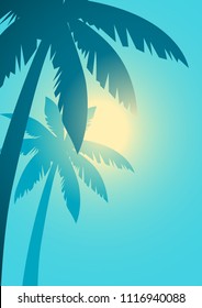 Simple vector illustration of palm trees with sunlight background