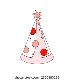 A simple vector illustration of a party hat decorated with red polka dots. Ideal for birthday party invitations, celebration graphics, and event decorations...