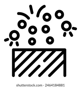 Simple vector illustration of a party popper, represented in a bold, black line art style