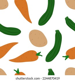 simple vector illustration pattern of green courgette, potato and carrot