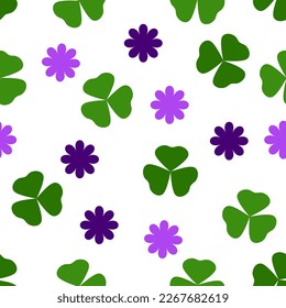 simple vector illustration pattern with green clover and flowers