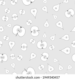 simple vector illustration pattern pear and apple grayscale