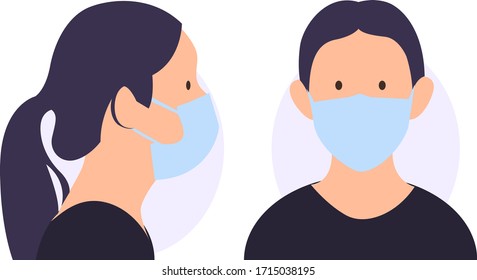 simple vector illustration people use masks 