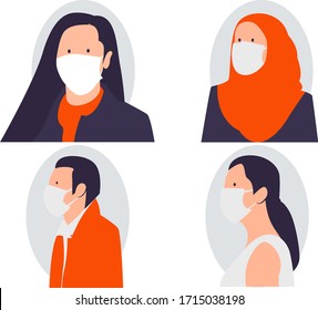 simple vector illustration people use masks 