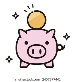 Ilustración vectorial simple de la alcancía del cerdo y monedas
