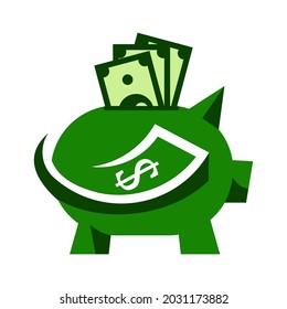 Simple vector illustration piggy bank in flat line style on white background.