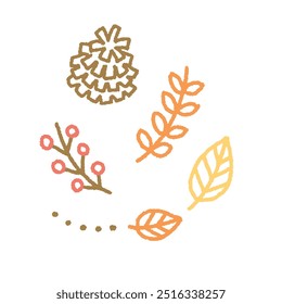 Simple vector illustration of pine cone and fallen leaves