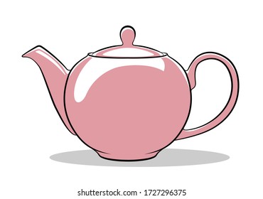 Simple vector illustration of pink shiny teapot isolated on white background