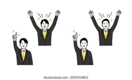 Simple vector illustration of a pleased, pointing male businessman.