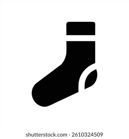A simple vector illustration presents a black sock resting on a white background. The design highlights the shape and features of the sock, suitable for various applications.