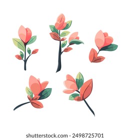 simple vector illustration of pretty blooming flowers. green plant floral design, design element for beauty products