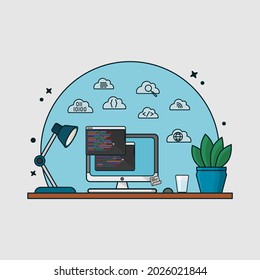 simple vector illustration programmer workspace concept