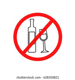Simple vector illustration of a prohibitory sign drinking a spirits, a flat line icon