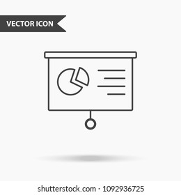 Simple vector illustration of a projection board icon for a projector with graphs. Flat image with thin lines for application, presentation, website, presentation, infographics on isolated background.