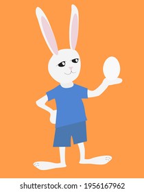 simple vector illustration rabbit with egg on orange background