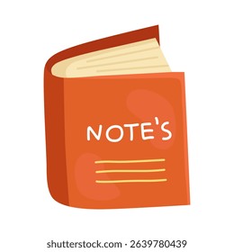 Simple vector illustration. Red book with notes on a white background.