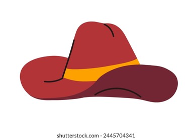 Simple vector illustration of a red cowboy hat with a yellow band, isolated on white.