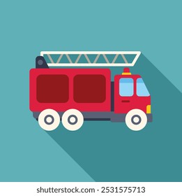 Simple vector illustration of a red firetruck with an extended ladder, parked and ready for action