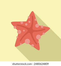 Simple vector illustration of a red starfish with a long shadow, perfect for representing summer vacations and ocean life
