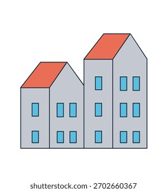 Ilustración vectorial sencilla de edificios residenciales, que representan conceptos inmobiliarios, arquitectónicos y de vida urbana