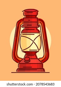 Simple vector illustration of retro kerosene lamp drawn in art line style.