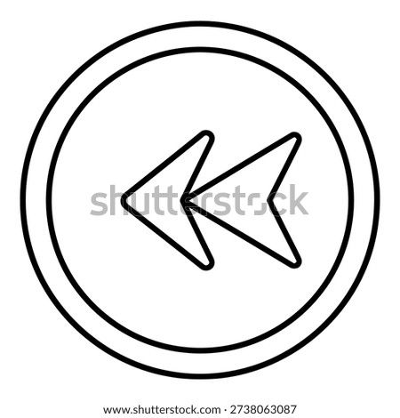 Simple vector illustration of a rewind or fast backward button, commonly used in user interfaces for media playback controls.