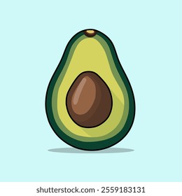 A simple vector illustration of a ripe avocado, sliced in half, with a large seed.