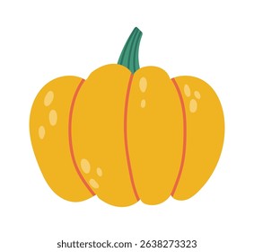 Simple vector illustration of a ripe pumpkin squash with green stem, representing the autumn harvest season and the spirit of Halloween and Thanksgiving celebrations