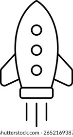 Simple vector illustration of a rocket line icon. Minimal flying rocket symbol for startup, launch, innovation, space exploration, business growth, science, technology, or creative project graphics