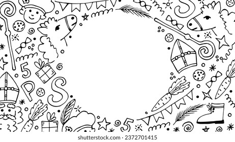 Simple vector illustration. Round frame with space for text, title. Celebration of St. Nicholas Day, Sinterklaas.