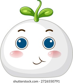 Ilustración vectorial simple de un carácter blanco redondo con ojos azules y brotes verdes