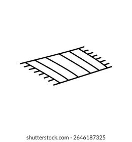 Simple vector illustration of a rug. It is a minimalistic, hand drawn, line art icon of a rectangular carpet with fringes on both ends, at a slight perspective angle