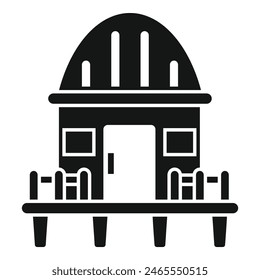 Ilustración vectorial simple de una casa rural con una valla, en estilo silueta