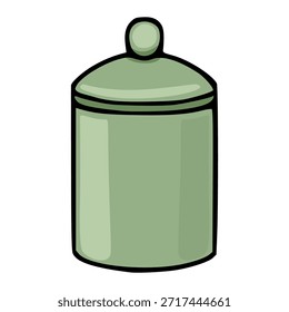 Simple vector illustration of a sage green lidded jar with a rounded knob, presented on a white background.