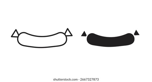 Simple vector illustration of a sausage icon in outline and solid styles, isolated on white.
